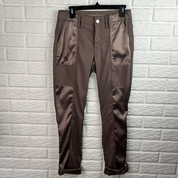 WHITE HOUSE BLACK MARKET Satin Panel Taupe Utility Straight Crop Pants Sz 4L - Picture 3 of 16